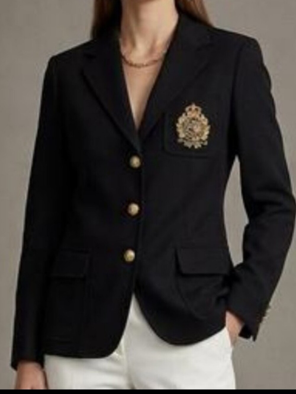 Lauren Ralph Lauren Black Blazer with Gold Crest and Buttons
